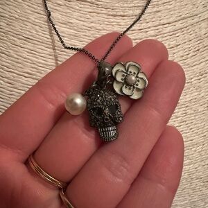 French Connection | Skull Pendant Necklace with Pearl and Flower Charms